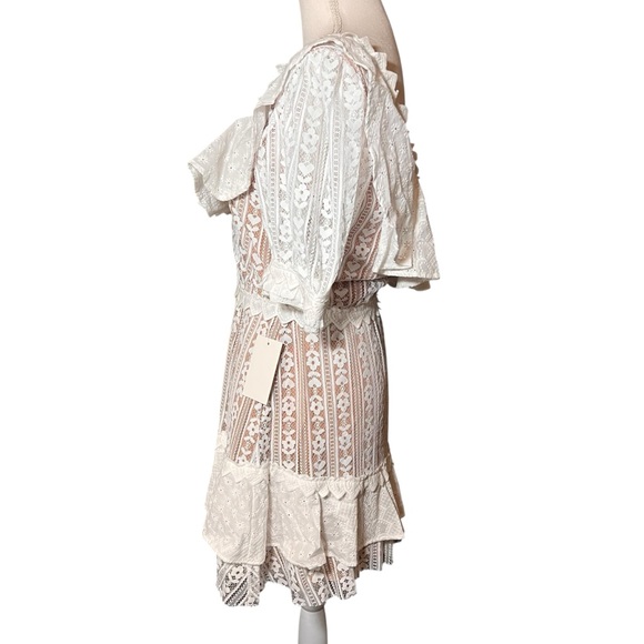 For‎ Love & Lemons White Lace Lovebird Mini Dress Size Large Pockets Flirty NWT - Picture 13 of 16